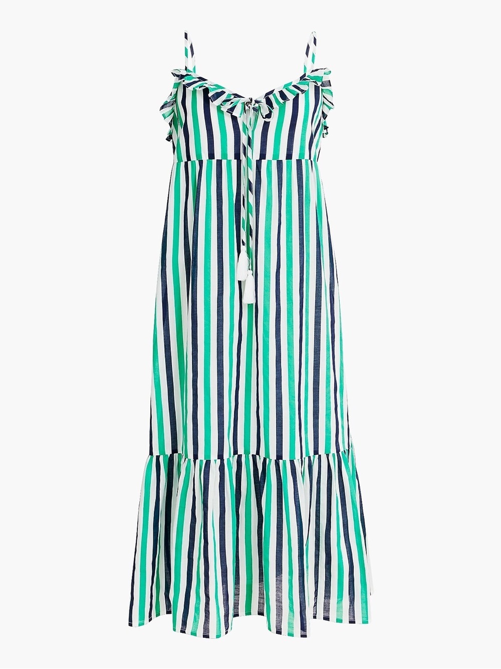 J.Crew Navy Blue & Green Striped Ruffle Tiered Maxi Dress - New - Size XL